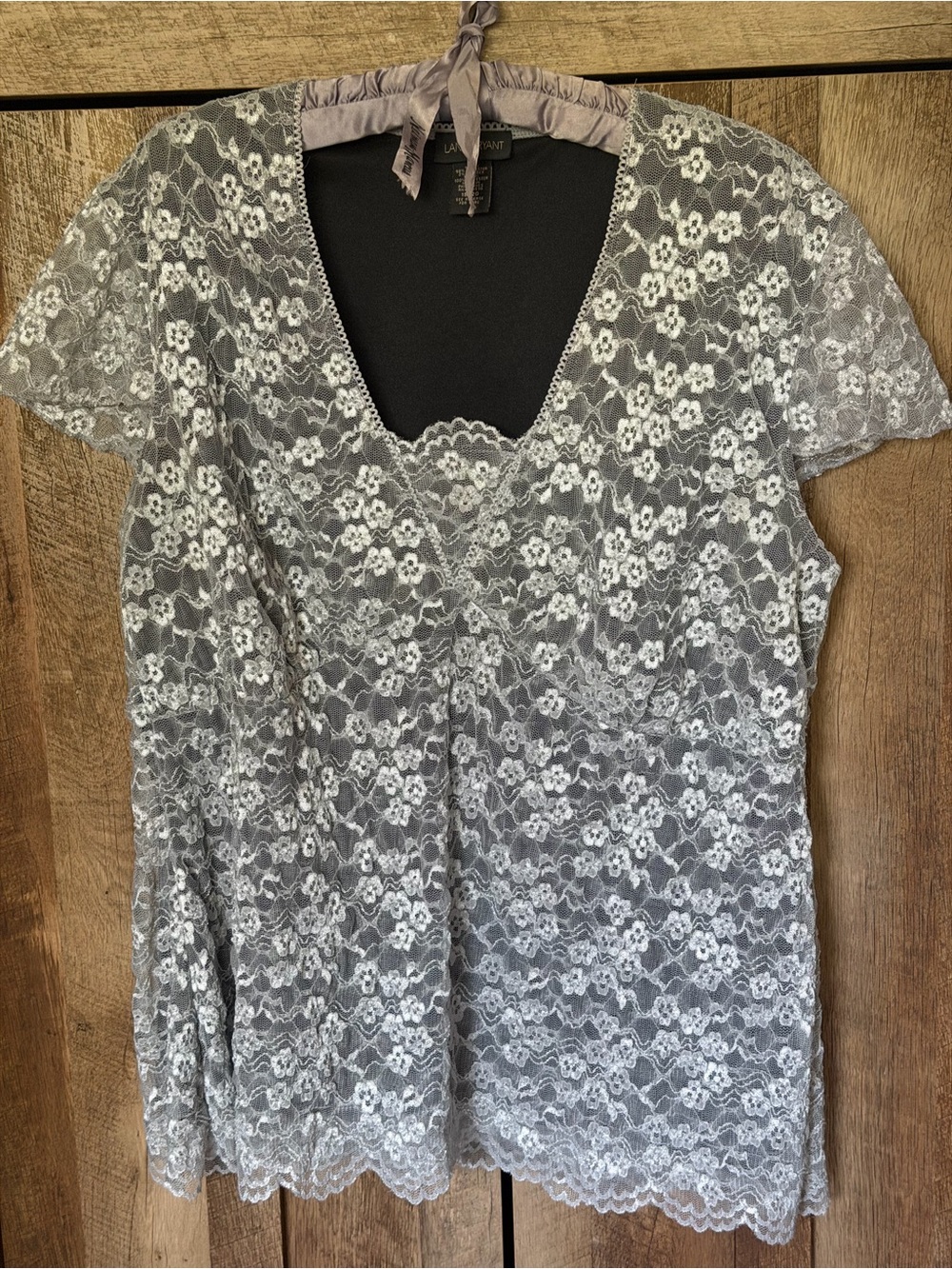 Lane Bryant Lace Overlay V-Neck Women's Top - Light Gray
